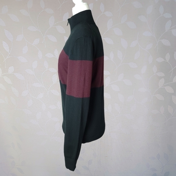 Banana Republic Quarter Zip Sweater 90s Stripe Black Red Pima Cotton Cashmere Sm - Picture 9 of 14